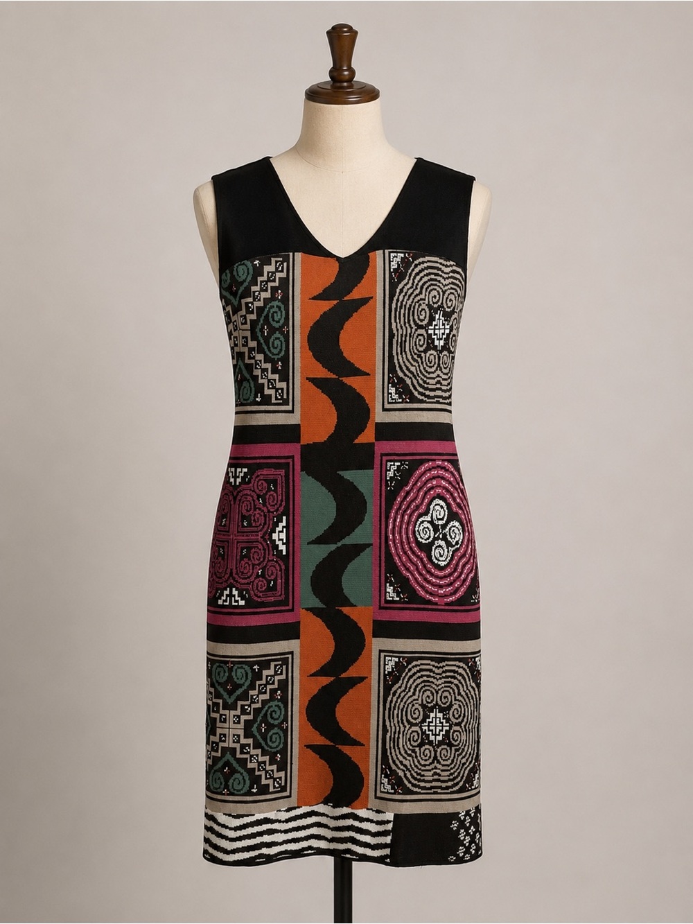 Etro Black Multi Moon Geometric Sleeveless Midi Dress